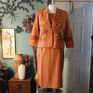 K&B Elegant Women's Pumpkin/Gold  Embroidered Skirt Suit